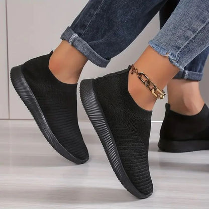 Lightweight Women's Breathable Mesh Sneakers, Solid Color Woven Low Top Walking & Running Sports Socks Shoes