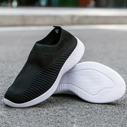 Lightweight Women's Breathable Mesh Sneakers, Solid Color Woven Low Top Walking & Running Sports Socks Shoes