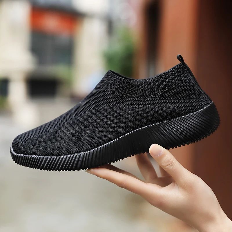 Lightweight Women's Breathable Mesh Sneakers, Solid Color Woven Low Top Walking & Running Sports Socks Shoes