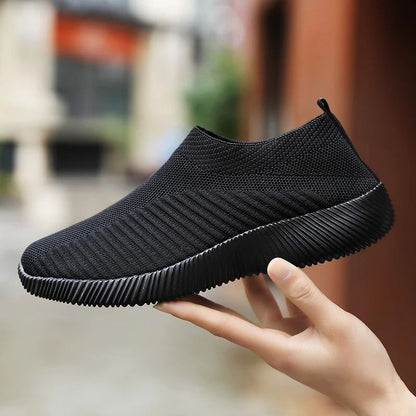 Lightweight Women's Breathable Mesh Sneakers, Solid Color Woven Low Top Walking & Running Sports Socks Shoes