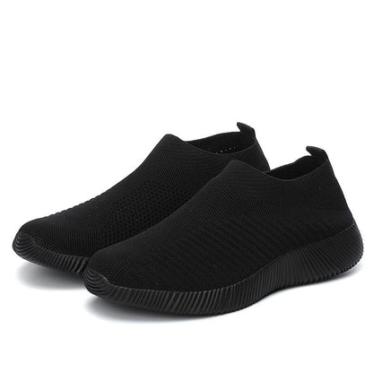 Lightweight Women's Breathable Mesh Sneakers, Solid Color Woven Low Top Walking & Running Sports Socks Shoes
