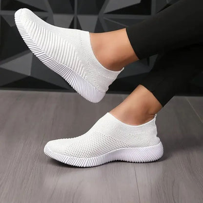 Lightweight Women's Breathable Mesh Sneakers, Solid Color Woven Low Top Walking & Running Sports Socks Shoes