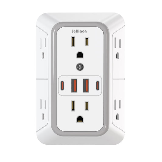 Universal Plug Power Strip, 6 AC Outlets, 4 USB Ports (2 Type-C) Wall Socket with Network Filter & Rapid Charging