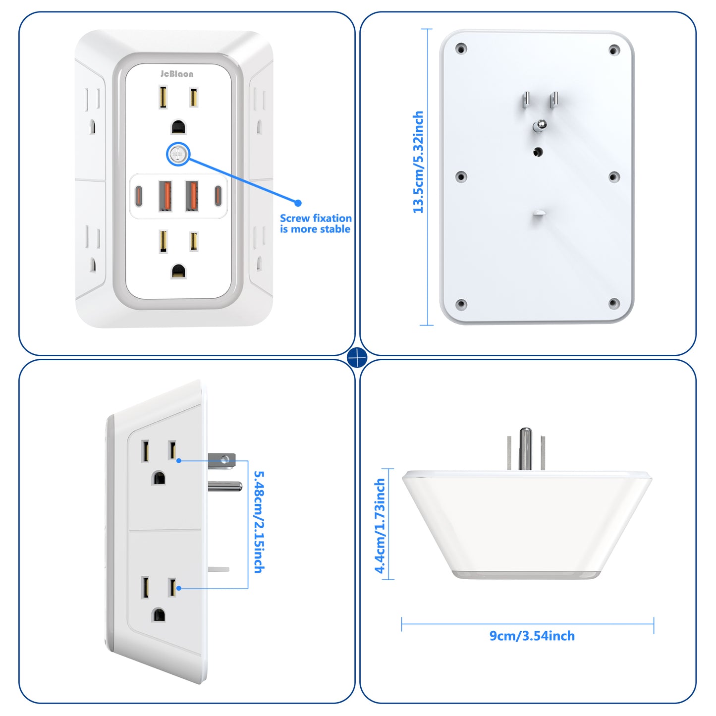 Universal Plug Power Strip, 6 AC Outlets, 4 USB Ports (2 Type-C) Wall Socket with Network Filter & Rapid Charging