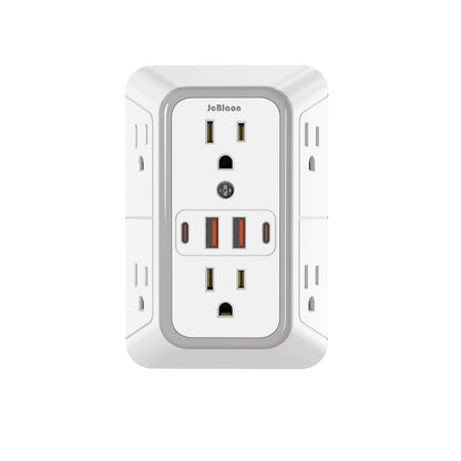 Universal Plug Power Strip, 6 AC Outlets, 4 USB Ports (2 Type-C) Wall Socket with Network Filter & Rapid Charging