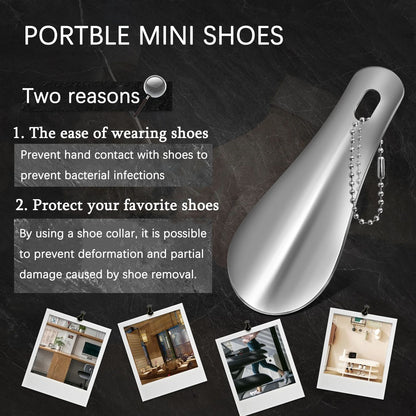 Portable Mini Black Shoehorn, Stainless Steel Durable Shoe Horn with Key Ring, Compact Travel Footwear Accessory Tool