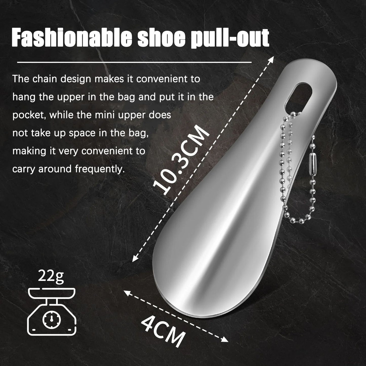 Portable Mini Black Shoehorn, Stainless Steel Durable Shoe Horn with Key Ring, Compact Travel Footwear Accessory Tool