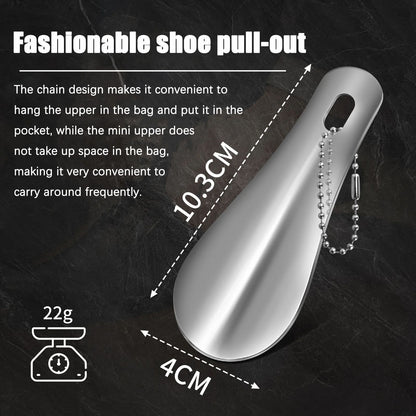 Portable Mini Black Shoehorn, Stainless Steel Durable Shoe Horn with Key Ring, Compact Travel Footwear Accessory Tool