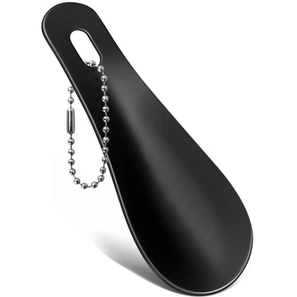 Portable Mini Black Shoehorn, Stainless Steel Durable Shoe Horn with Key Ring, Compact Travel Footwear Accessory Tool