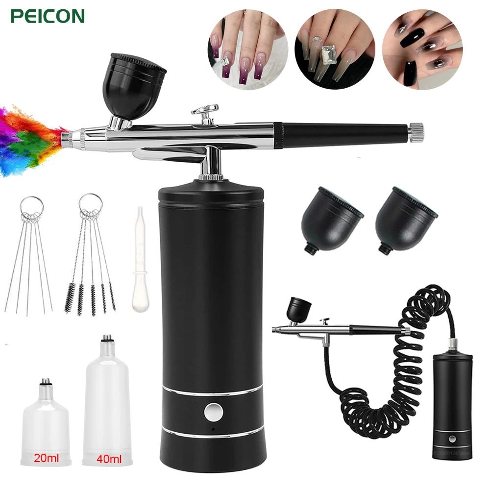 Airbrush Nail Art Painting Kit with Compressor, Mini Portable Airbrush Gun Set