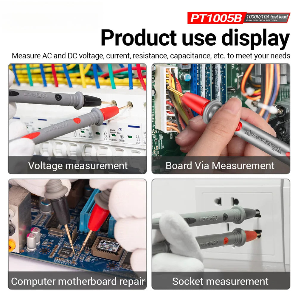 PT1005B 1000V 10A Multimeter Test Leads, Universal Needle Tip Probe Wire Pen for Digital Multi Meter Tester