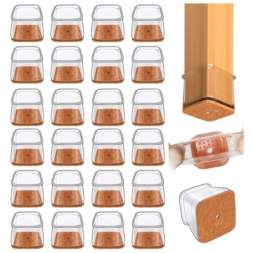 Square Chair Leg Floor Protectors Silicone Furniture Pads for Hardwood Floors, Furniture Sliders for Chair Legs, Durable