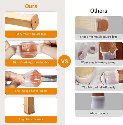 Square Chair Leg Floor Protectors Silicone Furniture Pads for Hardwood Floors, Furniture Sliders for Chair Legs, Durable