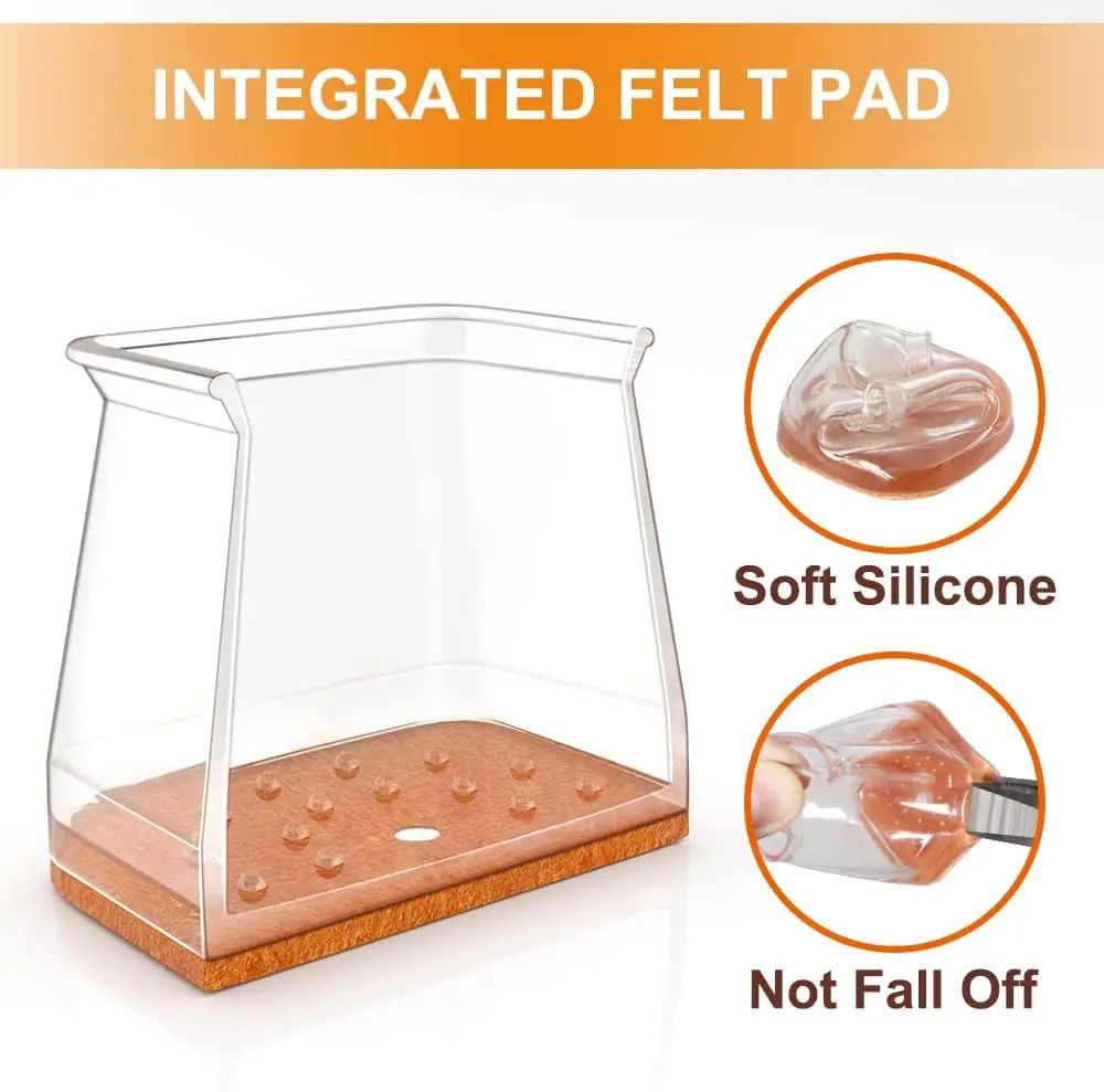 Square Chair Leg Floor Protectors Silicone Furniture Pads for Hardwood Floors, Furniture Sliders for Chair Legs, Durable