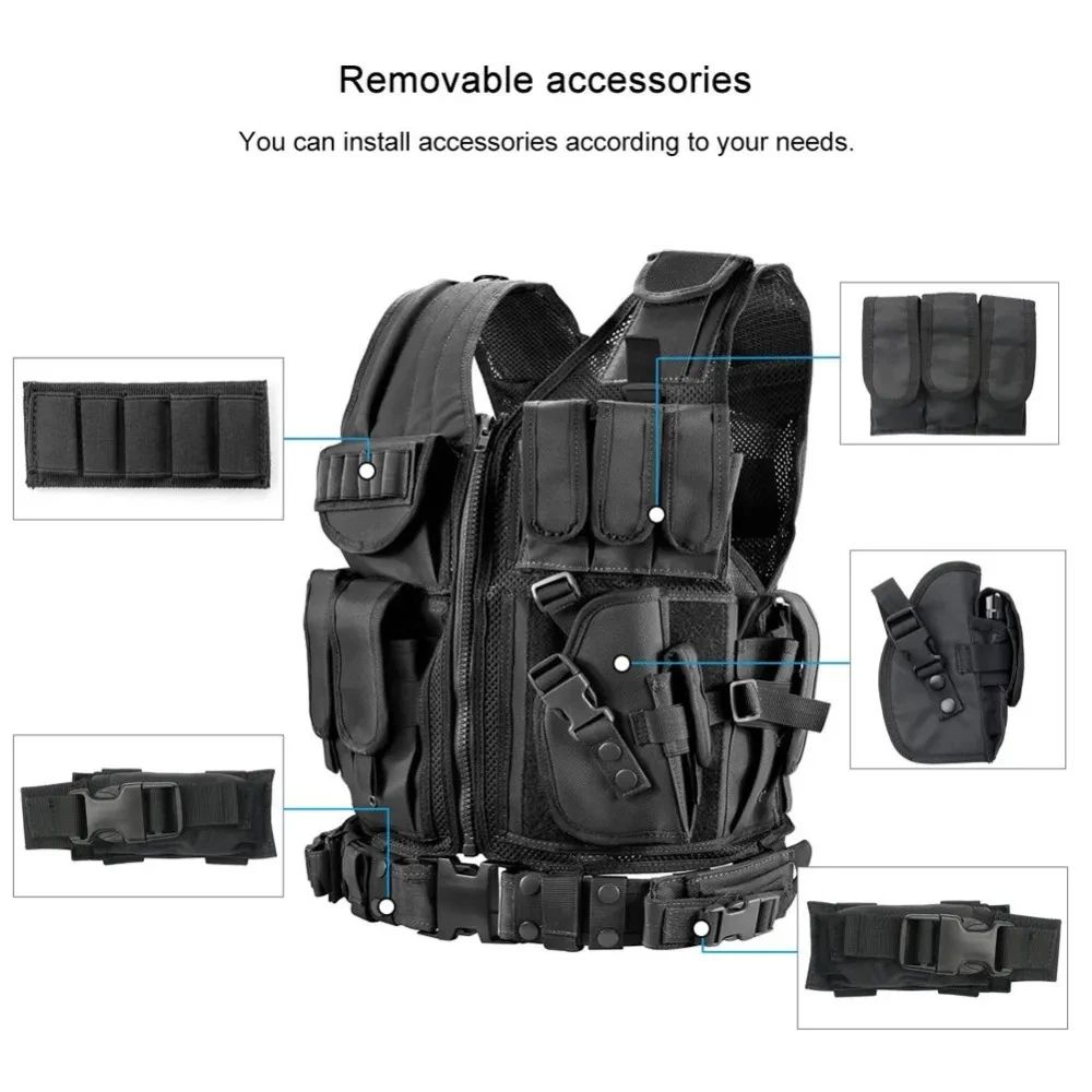 Adjustable Molle Tactical Vest Security Combat Body Armor Vests for Airsoft CS Game Hunting Army Outdoor Training Gear