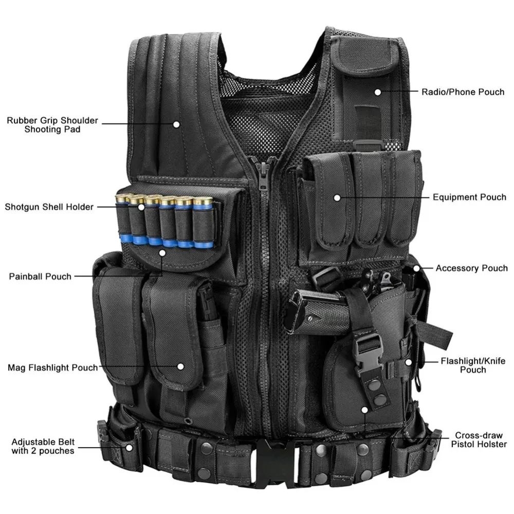 Adjustable Molle Tactical Vest Security Combat Body Armor Vests for Airsoft CS Game Hunting Army Outdoor Training Gear