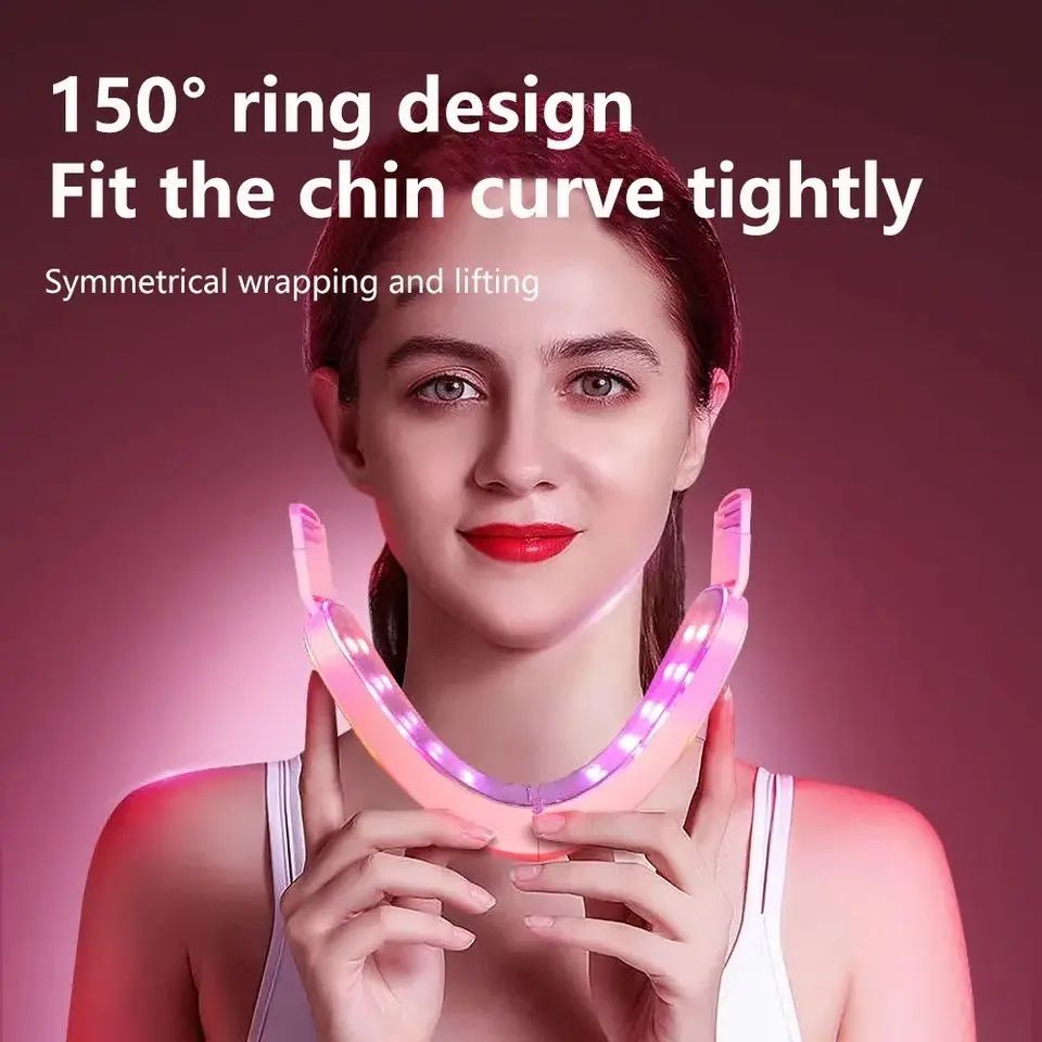 Facial Lifting Device, LED Photon Therapy V Face Slimming Vibration Massager for Double Chin Reduction & Skin Tightening