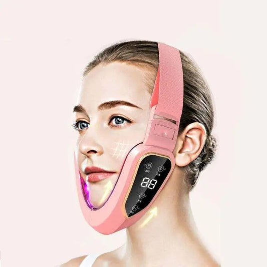 Facial Lifting Device, LED Photon Therapy V Face Slimming Vibration Massager for Double Chin Reduction & Skin Tightening