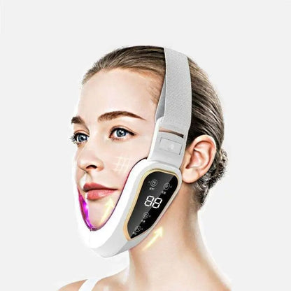 Facial Lifting Device, LED Photon Therapy V Face Slimming Vibration Massager for Double Chin Reduction & Skin Tightening