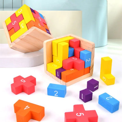 Colorful Wooden Blocks Puzzle, Classic Luban Lock Cube 3D Brain Teaser Toy for Kids & Adults