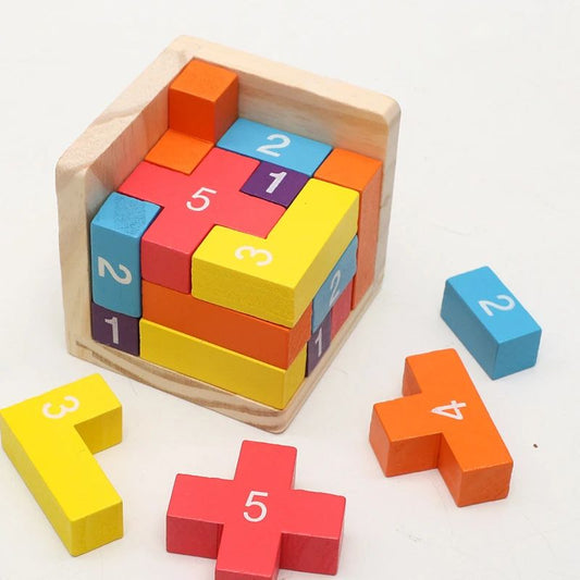 Colorful Wooden Blocks Puzzle, Classic Luban Lock Cube 3D Brain Teaser Toy for Kids & Adults