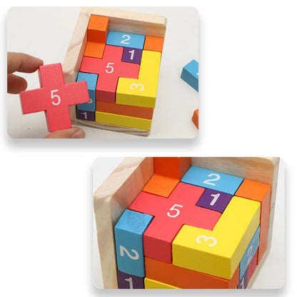 Colorful Wooden Blocks Puzzle, Classic Luban Lock Cube 3D Brain Teaser Toy for Kids & Adults