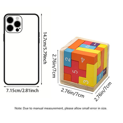 Colorful Wooden Blocks Puzzle, Classic Luban Lock Cube 3D Brain Teaser Toy for Kids & Adults