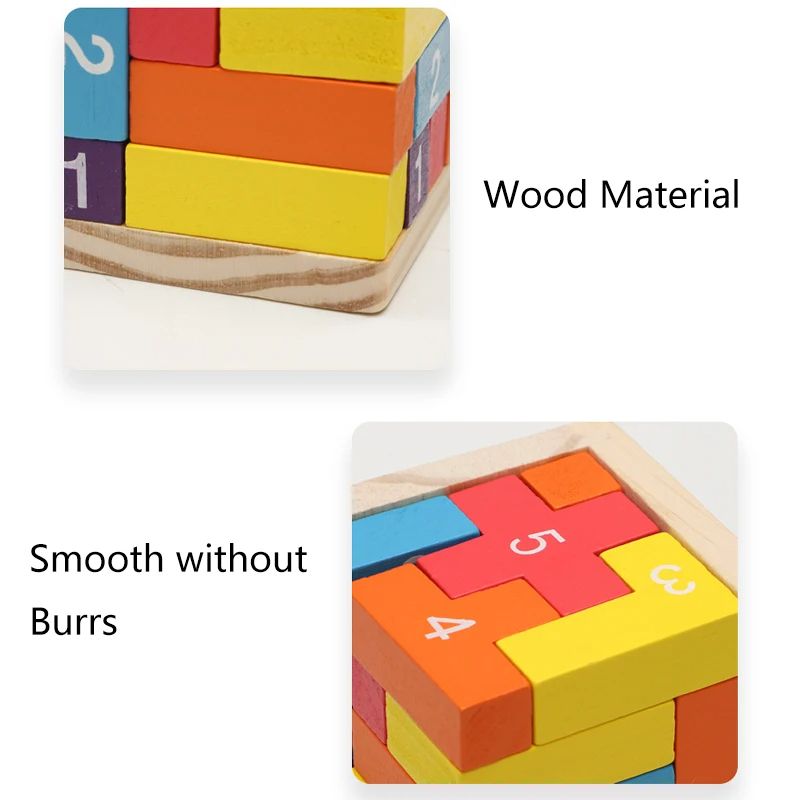 Colorful Wooden Blocks Puzzle, Classic Luban Lock Cube 3D Brain Teaser Toy for Kids & Adults