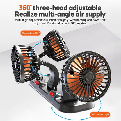 Car Silent Fan 360 Adjustable Air Fan for Automotive, Desk & Office USB & Cigarette Lighter Compatible