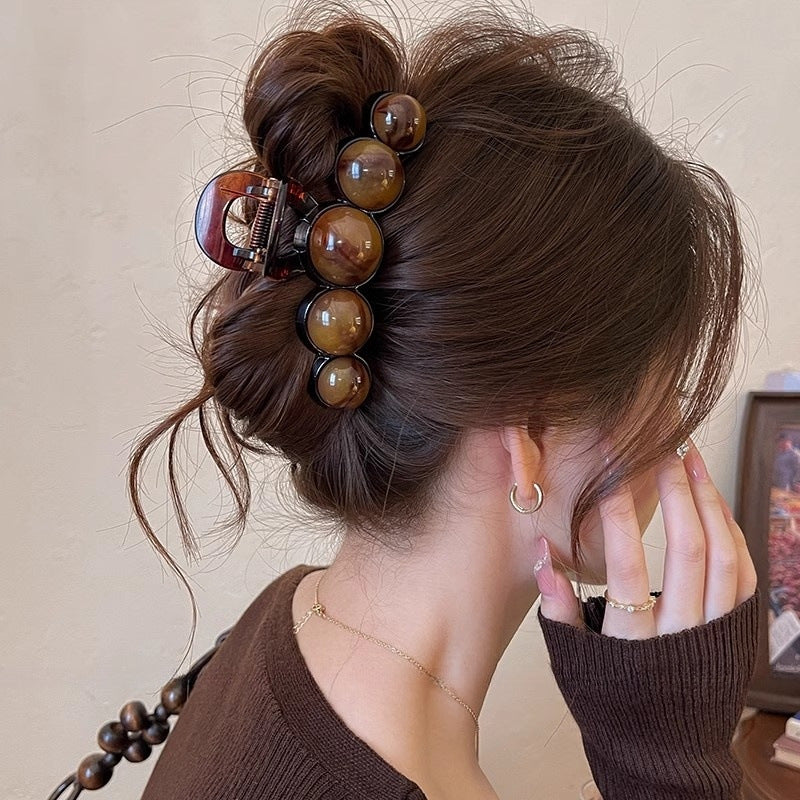 Retro Gradient Beaded Hair Claw Clip, 11cm Geometric Hair Clip for Women, 90s Y2K Fashion Hair Accessory