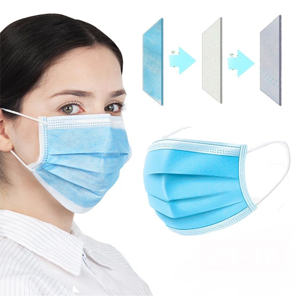 Masks 3-Layer Disposable Face Masks with Melt Blown Cloth Black Anti-Dust Protective Mouth Mask with Earloop Mascarillas