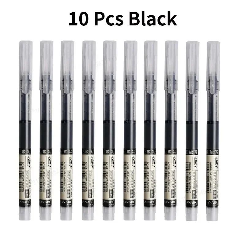10Pcs High Quality Needle Type Gel Pens Smooth Writing Straight Liquid Ballpoint Pens, Kawaii Stationery for School