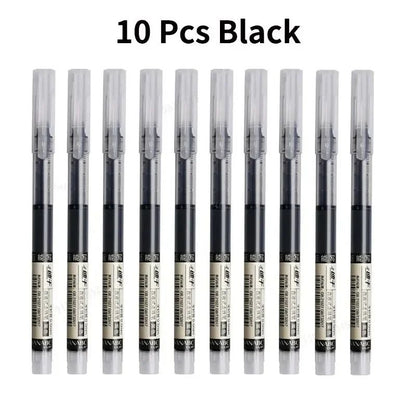 10Pcs High Quality Needle Type Gel Pens Smooth Writing Straight Liquid Ballpoint Pens, Kawaii Stationery for School