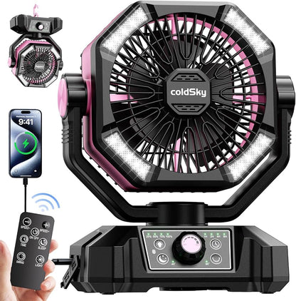 coldSky 20000mAh Portable Camping Fan with LED Lantern – 8-Speed Rechargeable Fan for Tent, Outdoor & Emergency Use