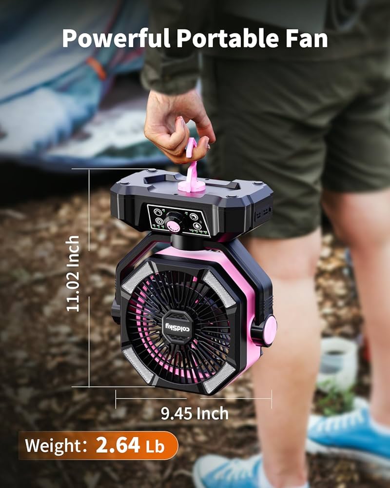 coldSky 20000mAh Portable Camping Fan with LED Lantern – 8-Speed Rechargeable Fan for Tent, Outdoor & Emergency Use
