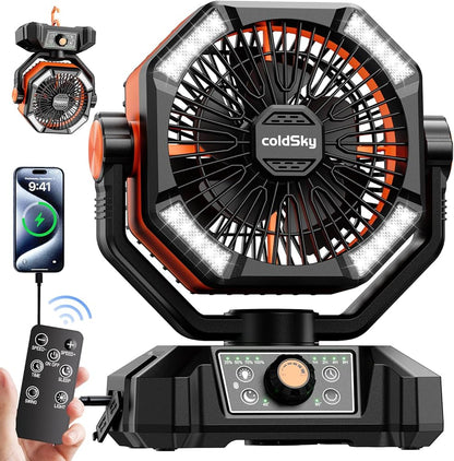 coldSky 20000mAh Portable Camping Fan with LED Lantern – 8-Speed Rechargeable Fan for Tent, Outdoor & Emergency Use