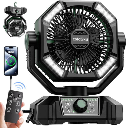coldSky 20000mAh Portable Camping Fan with LED Lantern – 8-Speed Rechargeable Fan for Tent, Outdoor & Emergency Use
