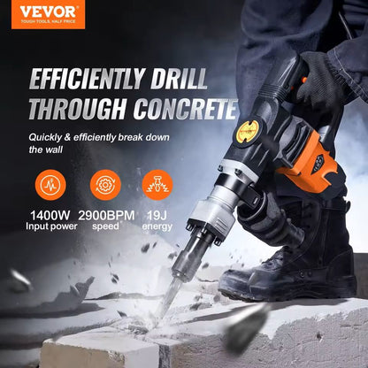 Heavy Duty Electric Jackhammer with Chisels and Carry Case