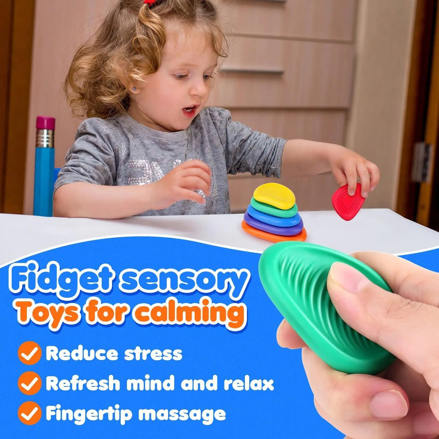 Textured Silicone Sensory Fidget Toys for Adults & Kids, Calming Worry Stones for Autism, ADHD, and Anxiety Relief
