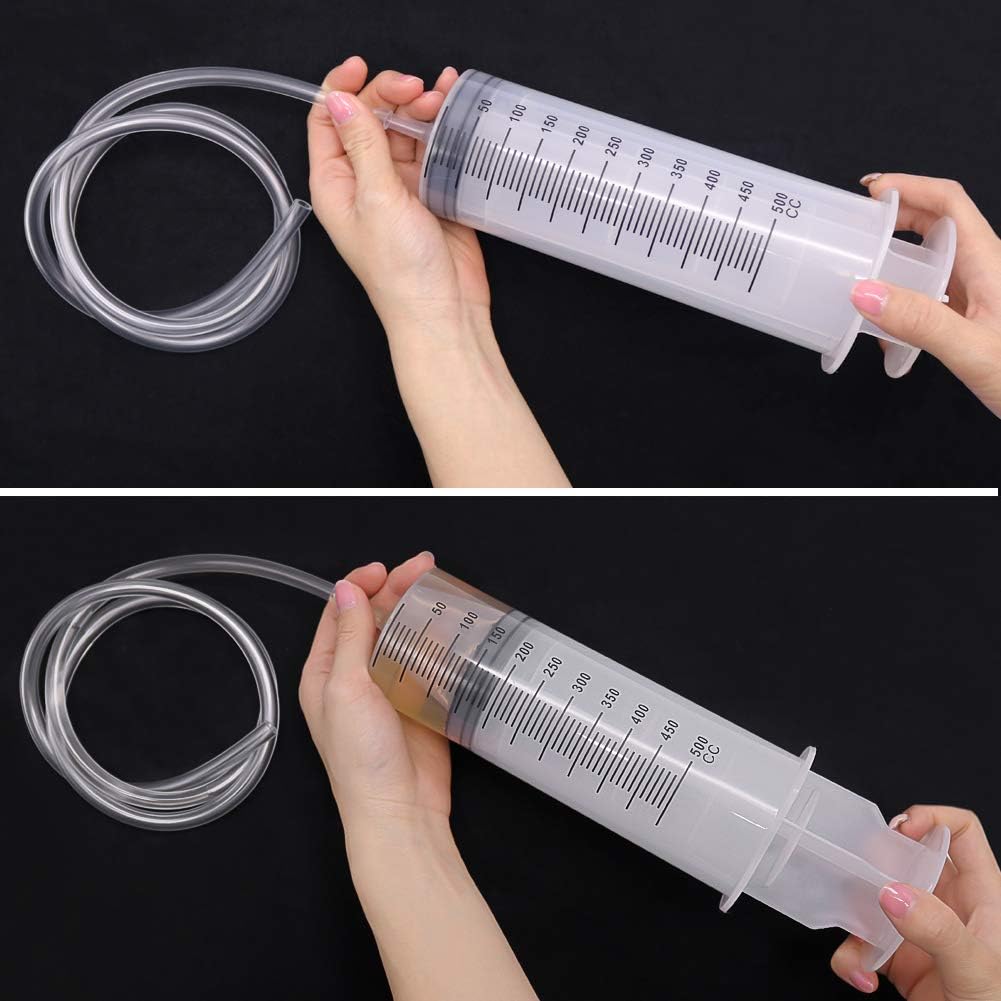 Large Capacity Syringe Pump with Hose – 100ml/300ml/550ml Oil Liquid & Pet Feeding Dispenser for Hydroponics & Measuring