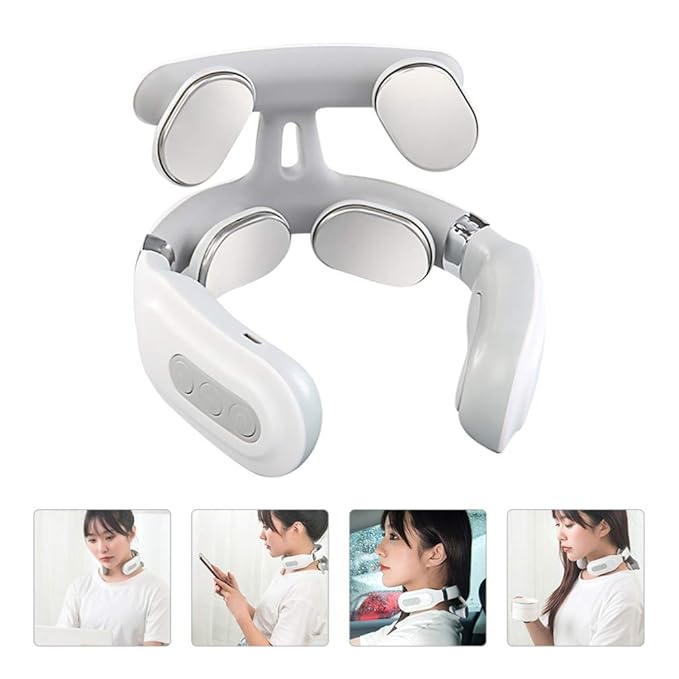 4D Neck Massage Machine with Heat – Cervical Spine Massager with Vibration, Hot Compress & Breathing Light Therapy