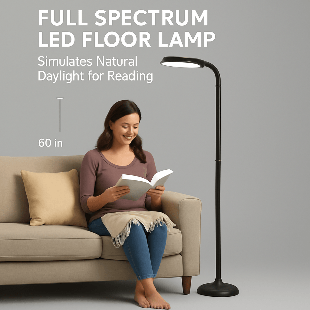 Natural Full Spectrum LED Floor Lamp 60 in Tall Sunlight Therapy & Reading Light