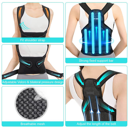Adjustable Back Brace Posture Corrector – Full Back Support for Spine Neck & Shoulder Alignment (Men & Women)