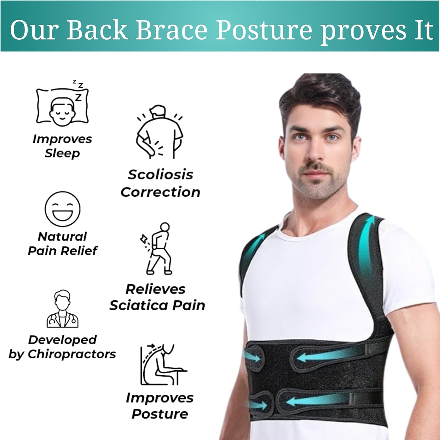 Adjustable Back Brace Posture Corrector – Full Back Support for Spine Neck & Shoulder Alignment (Men & Women)