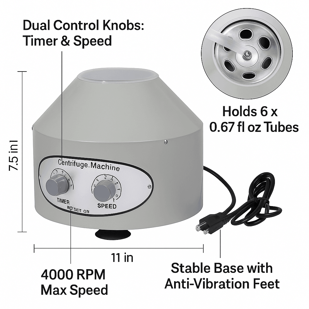 800-1 Electric Centrifuge Machine 110V, 4000 RPM, 6 x 0.67 fl oz Tubes