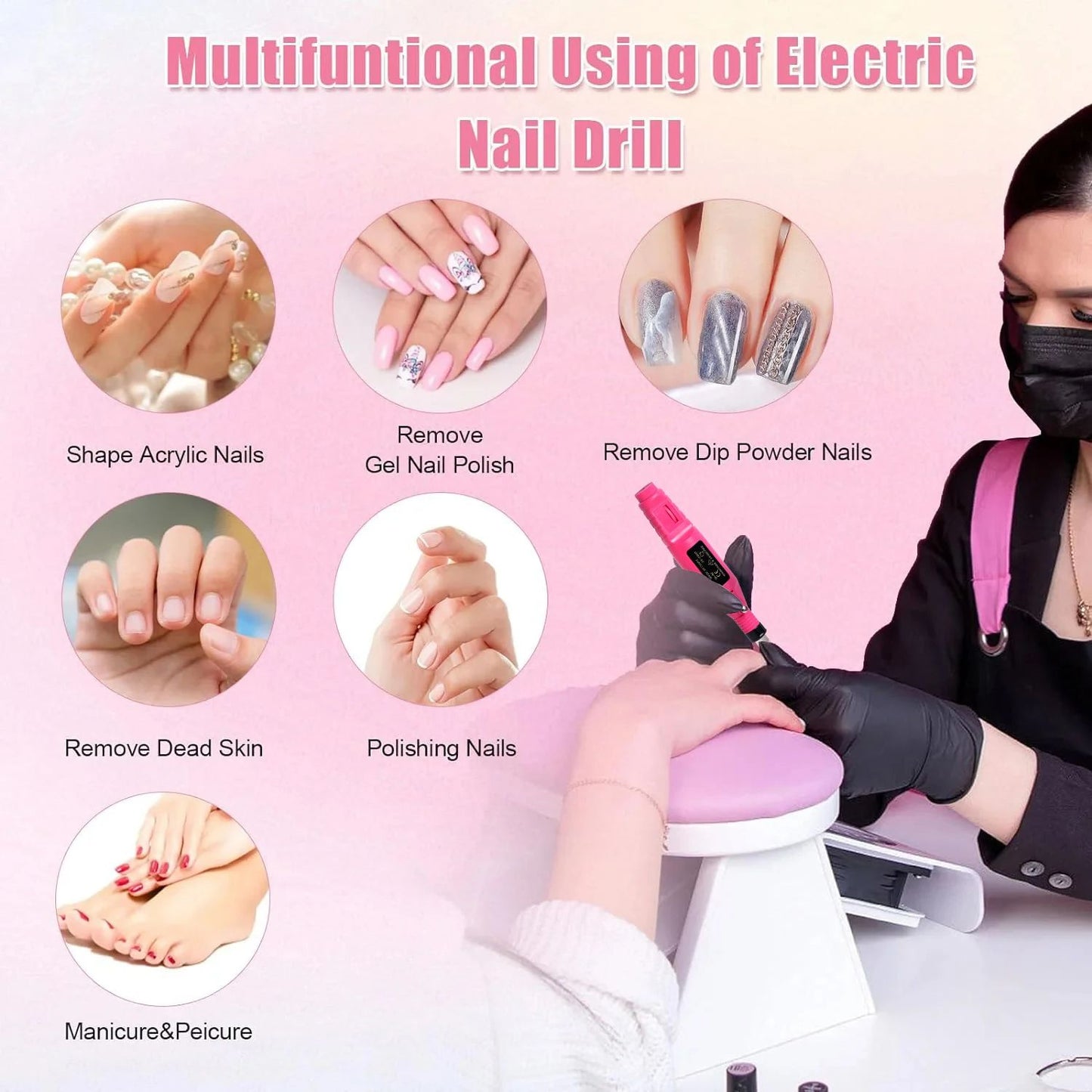Strong Function Nail Drill Machine Set Electric Nail Sander Gel Polish Remover Tool for Manicure Pedicure Acrylic Nail