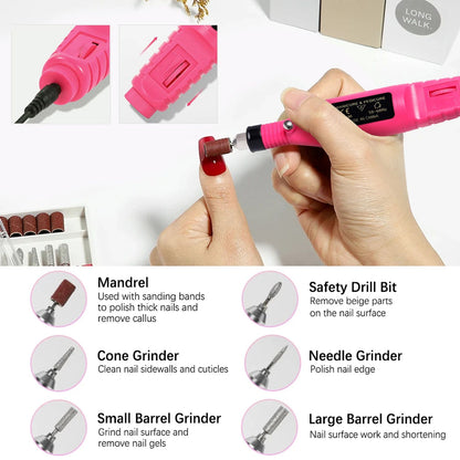 Strong Function Nail Drill Machine Set Electric Nail Sander Gel Polish Remover Tool for Manicure Pedicure Acrylic Nail