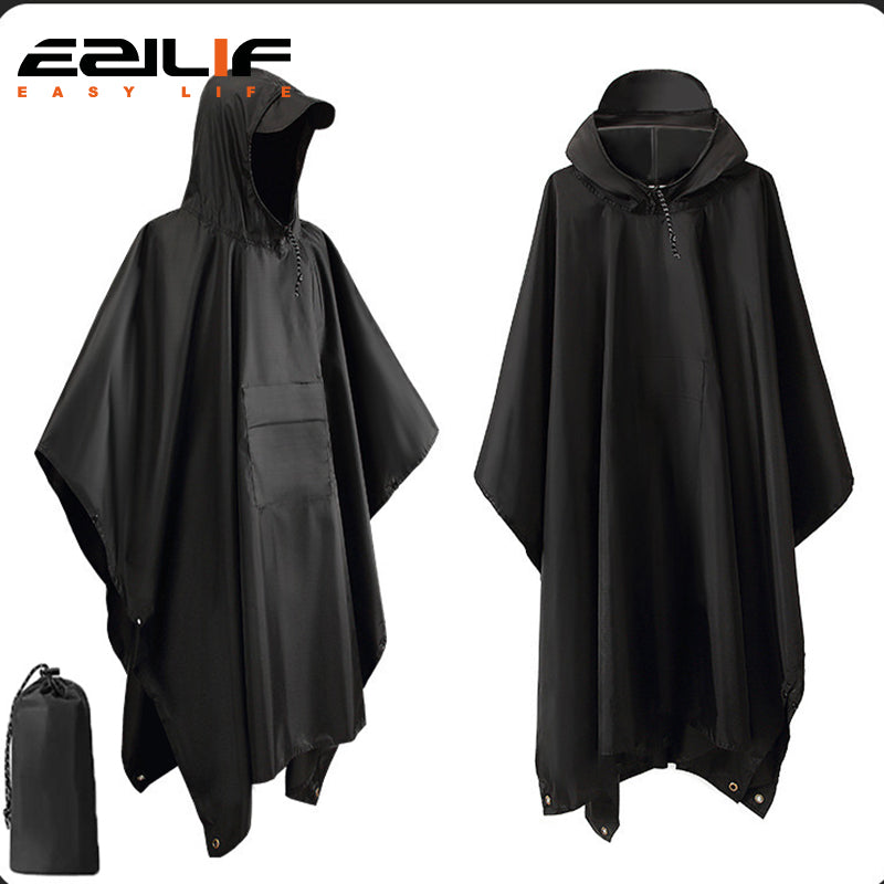 3 in1 Military Raincoat Waterproof Hooded Poncho for Camping, Hiking & Motorcycle Travel