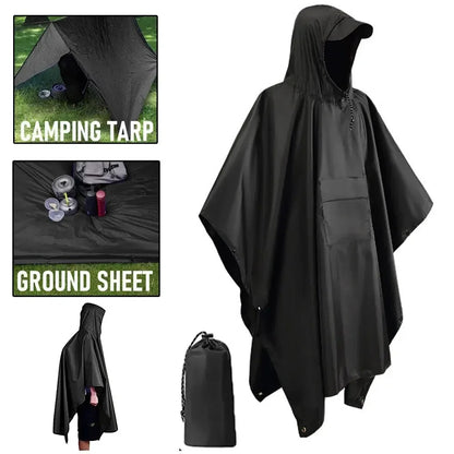 3 in1 Military Raincoat Waterproof Hooded Poncho for Camping, Hiking & Motorcycle Travel