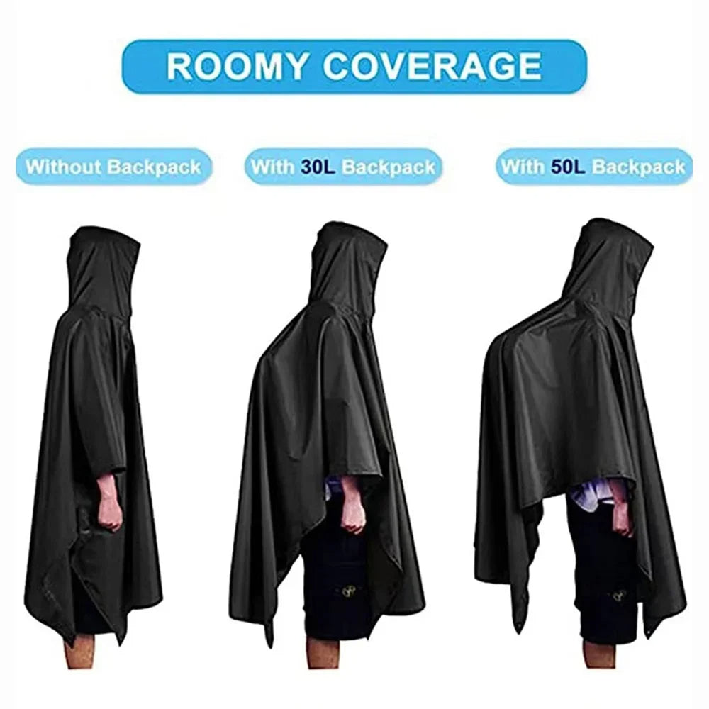 3 in1 Military Raincoat Waterproof Hooded Poncho for Camping, Hiking & Motorcycle Travel
